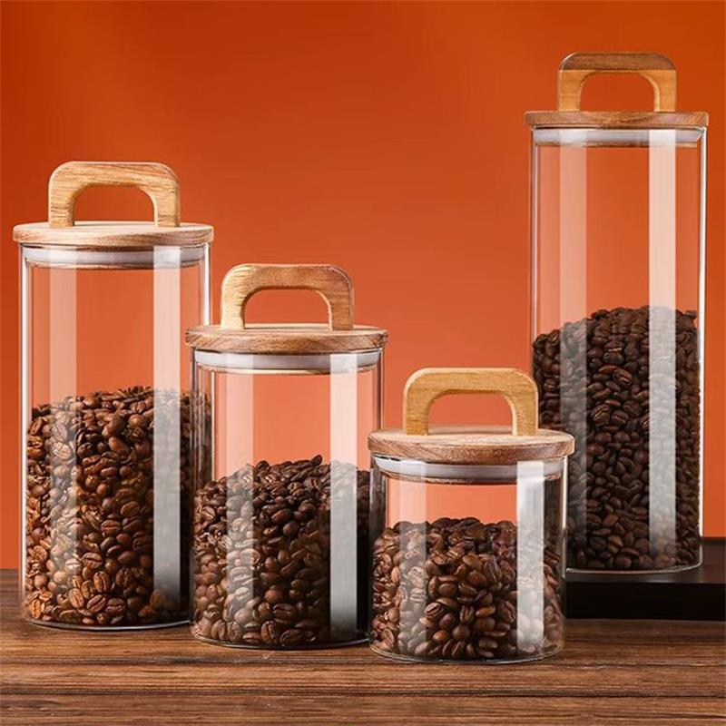 Coffee Tea Canister Set - Clear Glass Jar with Bamboo Lid