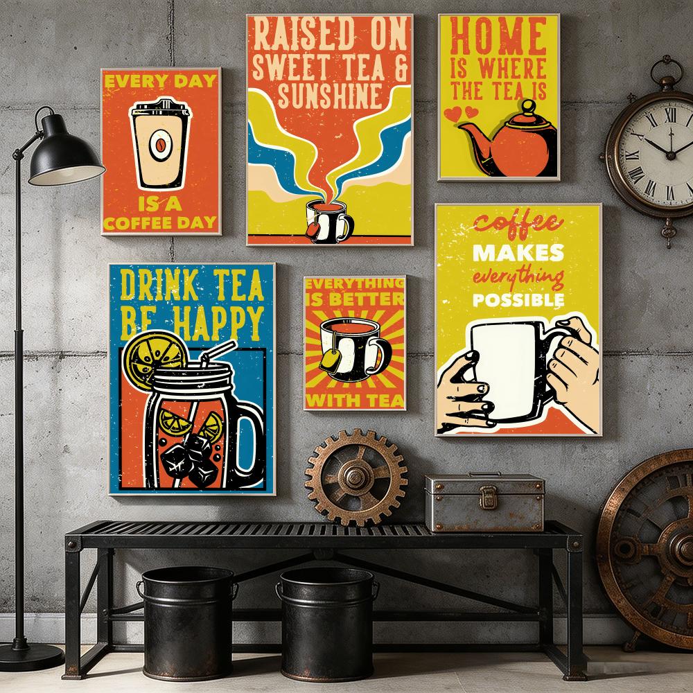 Wallpaper Coffee And Tea - Vintage Tea Coffee Poster Home Bar