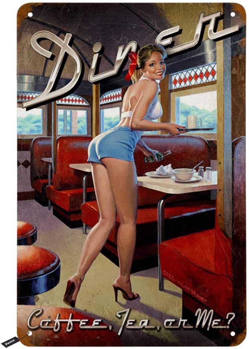 Coffee Tea And Me - Swono Dinner Tin Signs,Pinup Girl Smile