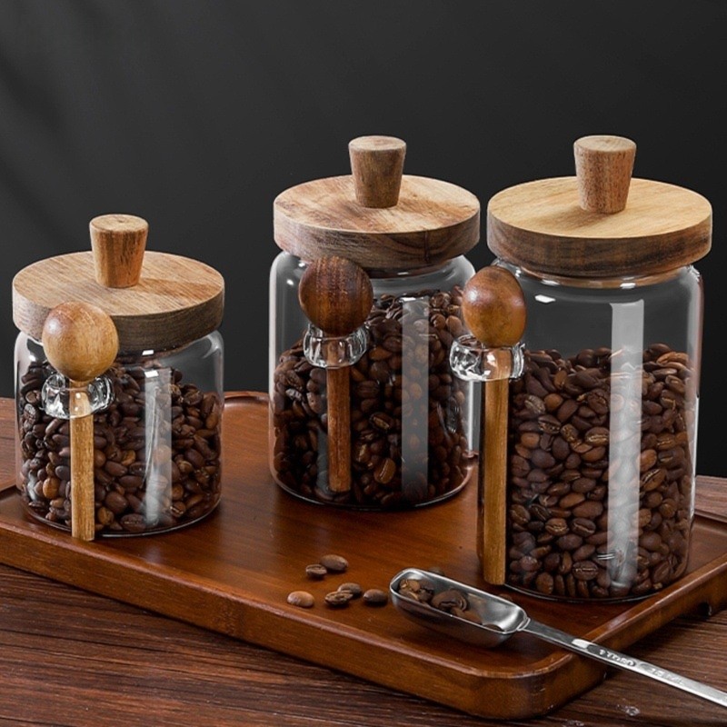 ABJI-Glass Jar With Wooden Lid - Coffee Tea Canister Set review and price