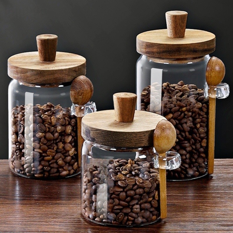 ABJI-Glass Jar With Wooden Lid - Coffee Tea Canister Set review and price