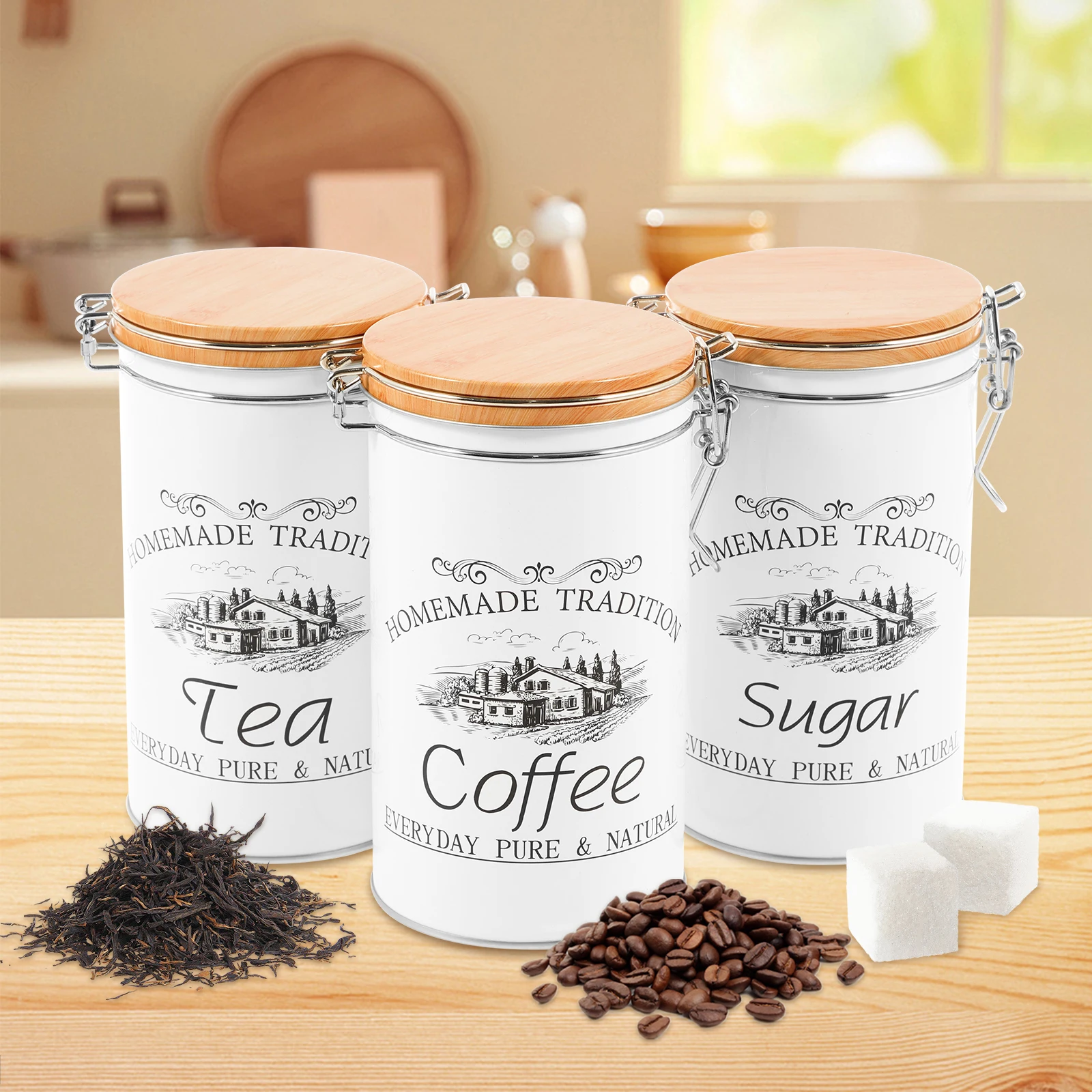 3Pcs/Set Tea Coffee Sugar Cani - Coffee Tea Canister Set review and price