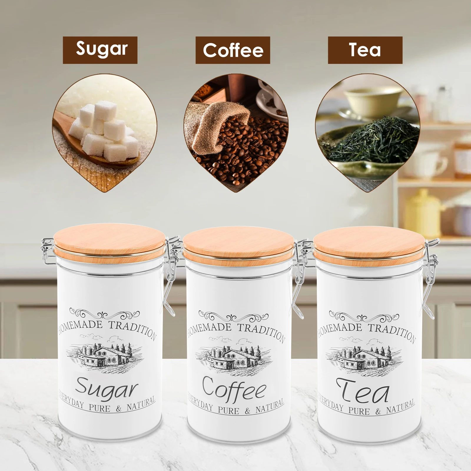 3Pcs/Set Tea Coffee Sugar Cani - Coffee Tea Canister Set review and price