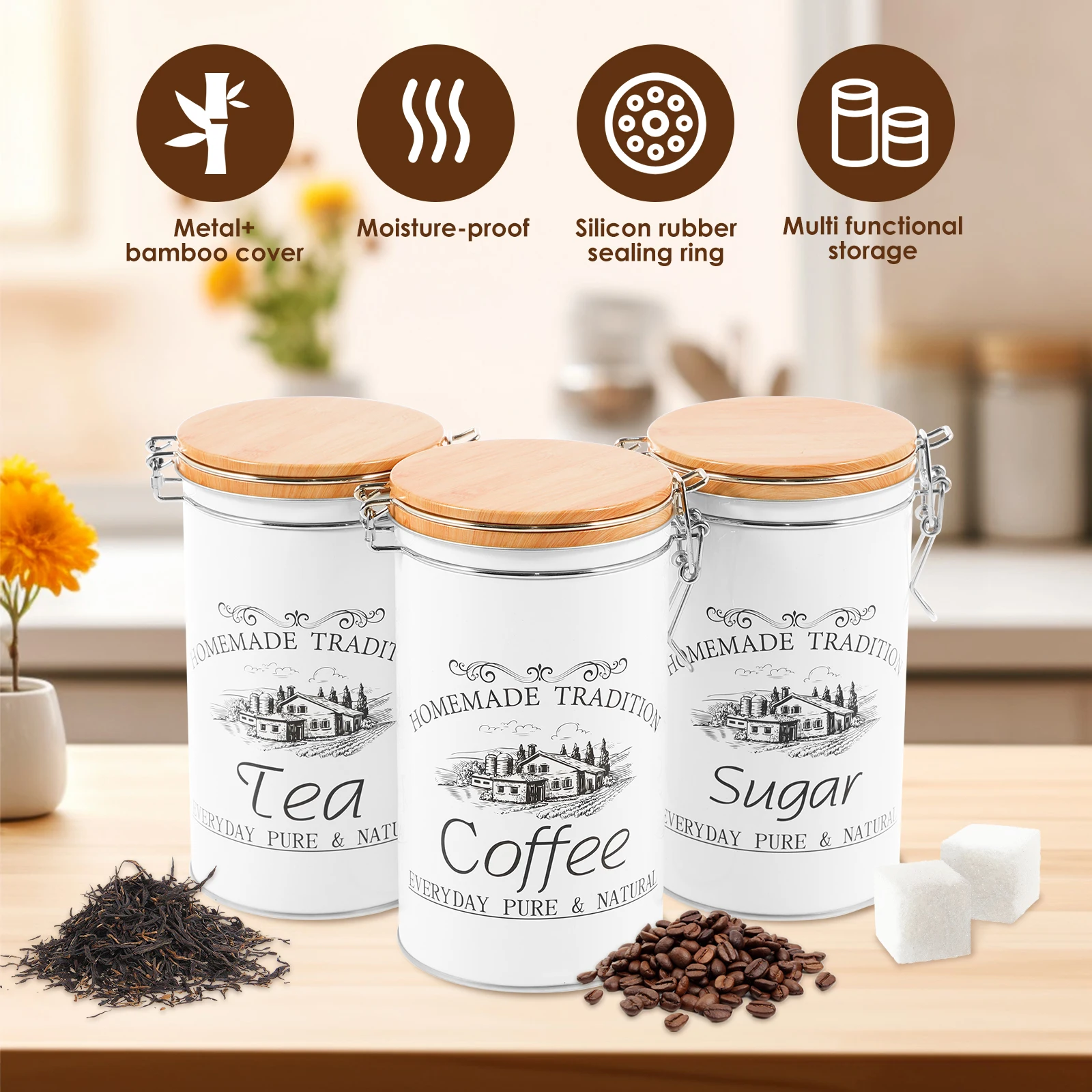 3Pcs/Set Tea Coffee Sugar Cani - Coffee Tea Canister Set review and price
